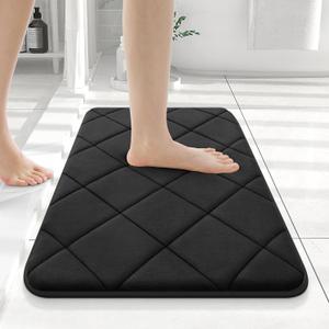 OLANLY Memory Foam Bath Mat 24x16, Ultra Soft and Absorbent Bathroom Rugs, Machine Washable, Comfortable Bath Carpet for Bathroom Floor, Tub and Shower, Black