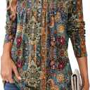 Zeagoo Long Sleeve Shirts for Women Fall Fashion Dressy Casual Blouses Trendy Pleated Tunic Tops for Leggings 2025 (XX-Large, A-multicolor-mz721)