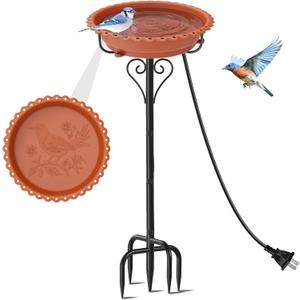 Heated Bird Bath for Outside Winter, Powerful 100W Thermostat Control Water Heated BirdBaths Bowl for Outdoors with 5-Prong Metal Base Heated Bird Bath for Garden Patio Yard Lawn (Brown)