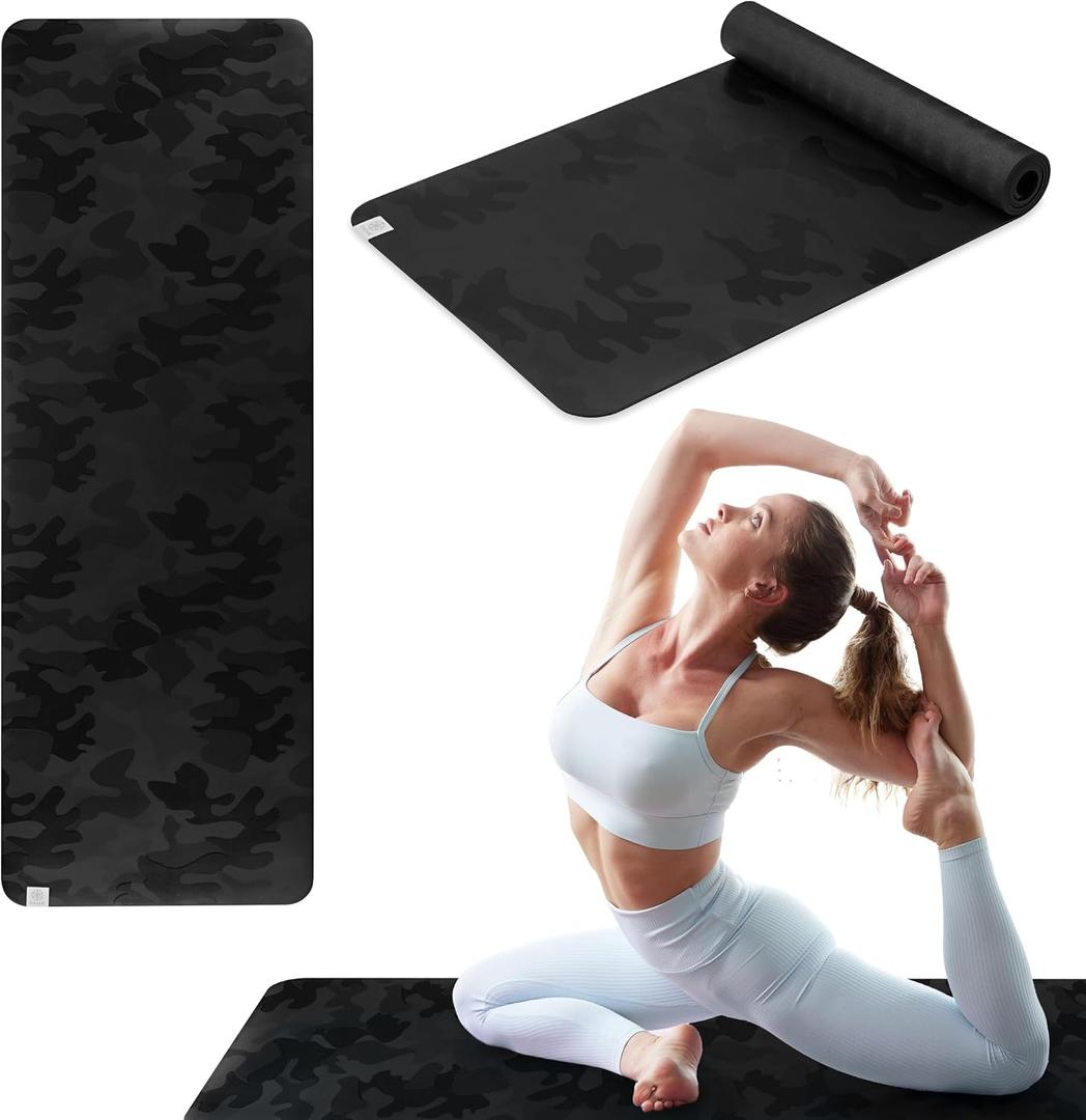 Gaiam Dry-Grip Yoga Mat - 5mm Thick Non-Slip Exercise & Fitness Mat for Standard or Hot Yoga, Pilates and Floor Workouts - Cushioned Support, Non-Slip Coat - 68 x 24 Inches