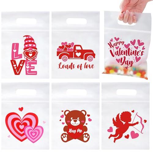 60Pcs Valentines Day Gifts Bags for Kids, Valentine's Day Candy Treat Bags for Kids, Valentines Day Goodie Bags for Kid School Classroom Exchange Valentines Party Favor Cellophane Valentines Goody Bag