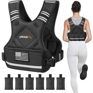 APEXUP Adjustable Weighted Vest, 4-10lb/12-18lb/20-32lb Vest with 6 Ironsand Weights and Large Pocket, Weight Vest for Men Women Strength Training, Running, Walking