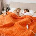 Heated Blanket Electric King, 90"X100" Waffle Heating Blanket with 12 Heat Levels, Fast Heating Blanket with 1-12 Timer Settings, Overheat Protection with ETL & FCC for Home Office -Orange