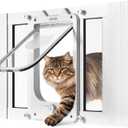 VEVOR Cat Door for Window, Adjustable to Fit Window Width 23"-28", 4 Secure Lock Modes, Aluminum Frame and High-Transparency Glass, Magnetic Closure, Weatherproof Quick-Fit Pet Door for Cats, White