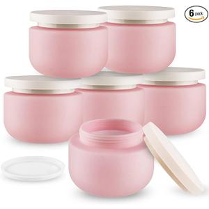 6 Pack 8 OZ HDPE Round Plastic Jars,Empty Wide Mouth Soft Slime Jars Cosmetic Container with Lids for Lotion,Hand Cream,Ointments,Moisturizer,Body Butter,Rhinestone,Travel Make Up Storage Pot (Pink)
