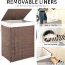 OIAHOMY Laundry Hamper with Lid, 90L(23.8 Gal) Large Wicker Laundry Basket for Bedroom, Handwoven Paper Rope Clothes Hamper with Washable Liner & Metal Frame, Decorative Organizer for Bathroom Brown