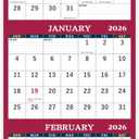 2 x 2026 Calendar - 2026 Wall Calendar, 3 Month Calendar Display 2026 (Folded in a Month), Jan.2026 - Dec.2026, 11" x 26", 3 Month Wall Calendar 2026 - Red