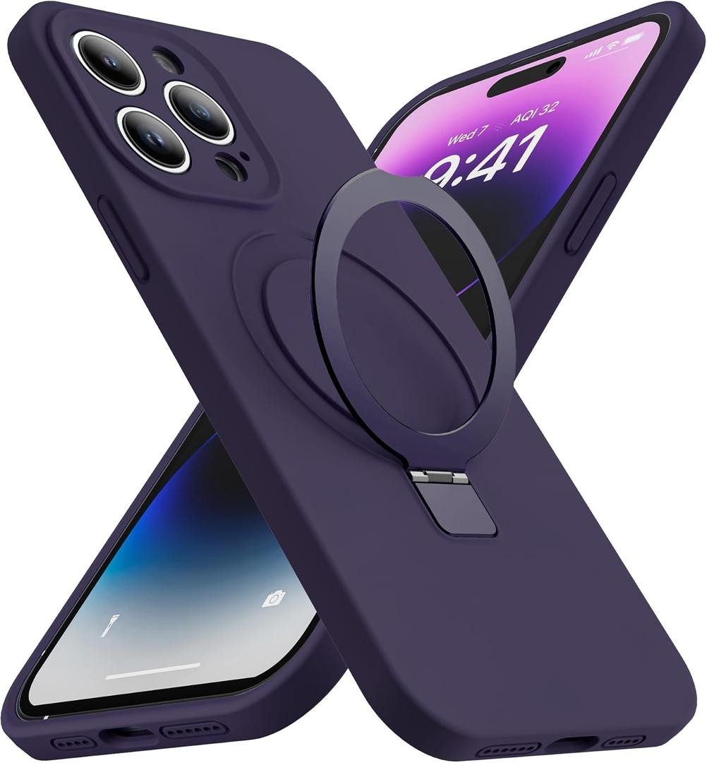Designed for iPhone 13 Pro Case with Magnetic Invisible Stand Compatible with Mag-Safe Military Drop Tested Shockproof Silicone Phone Cases for Women Men 6.1'',Purple