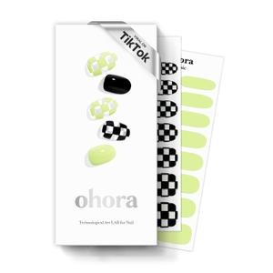 ohora Semi Cured Gel Nail Strips (N Racer) - Green, Patterned, Works with Any UV/LED Lamps, Salon-Quality, Long Lasting, Easy to Apply & Remove