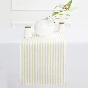 3Pcs Solino Home Linen Table Runner 36 Inches - Amalfi Stripe 100% Pure Linen Sage and White Farmhouse Table Runner (2-36×26") (1-50×17")