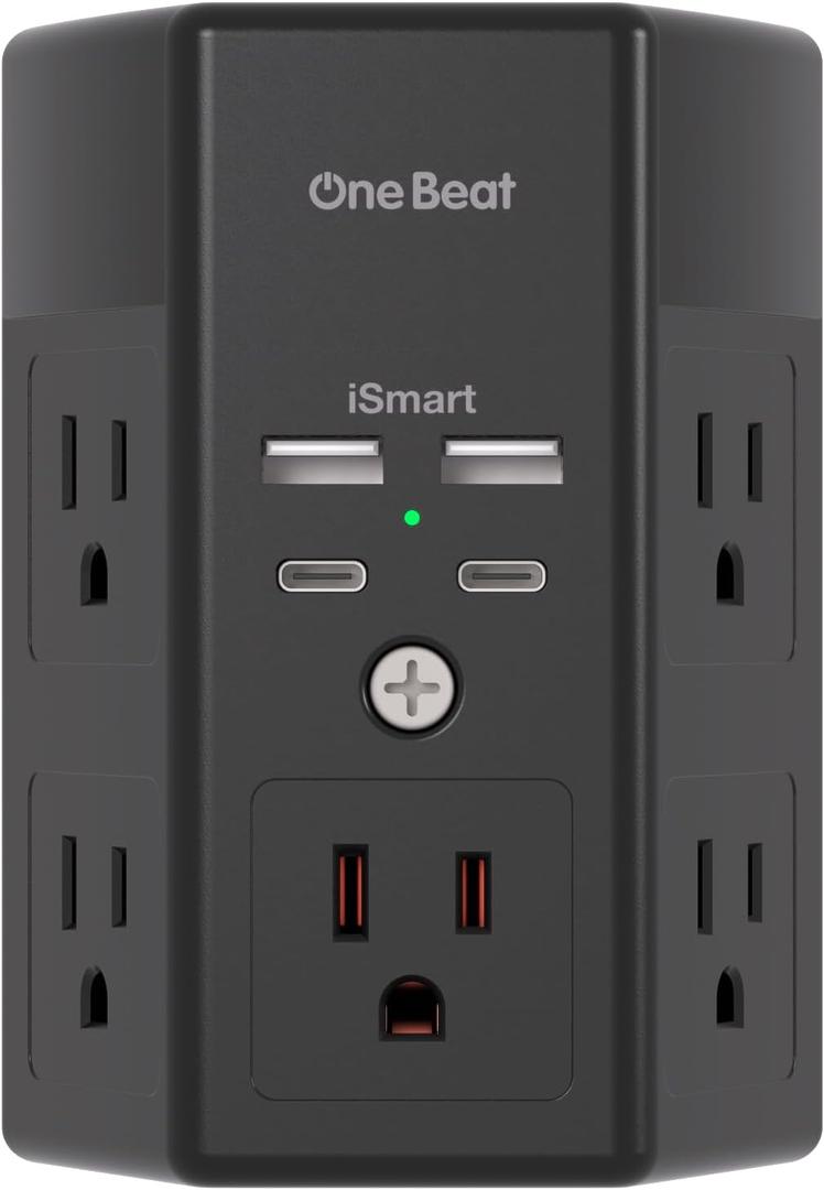 Multi Plug Outlet, Surge Protector, 5 Outlet Extender with 4 USB Charging Ports (2 USB C), USB Wall Charger, 3-Sided 1800J Power Strip Outlets Splitter Wall Plug Adapter Spaced for Home Office, Black