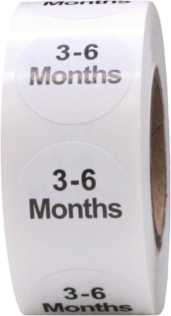 White Circle 3-6 Months Clothing Size Stickers for Retail Apparel 0.75 Inch 500 Total Adhesive Labels