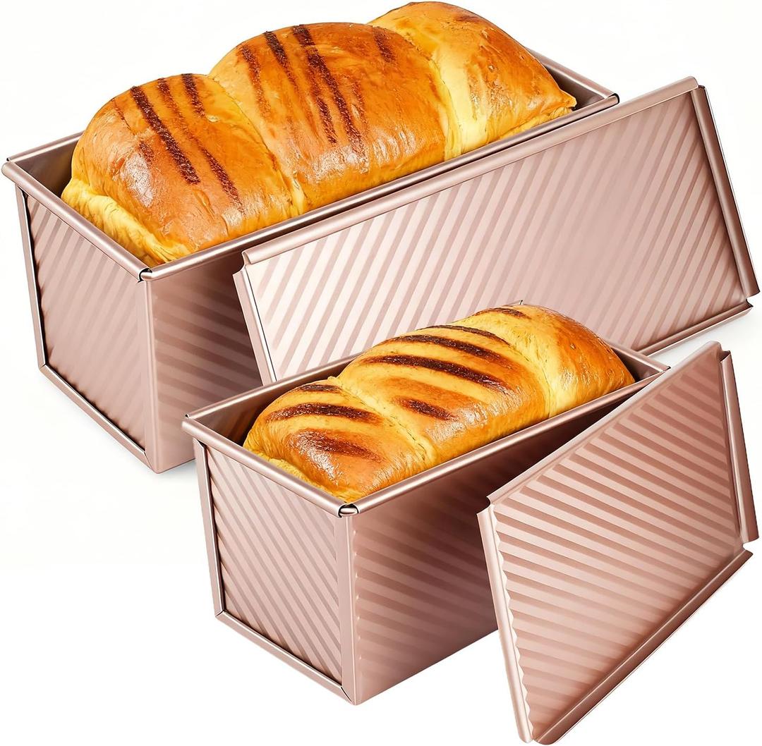 XIRUOXINKEMAO 2 PCS Pullman Loaf Pan With Lid, 2.2 LB/1 LB Sandwich Bread Loaf Pan, Non-Stick Bread Loaf Baking Pan With Lid, for Baking Bread, Sandwiches and Toast