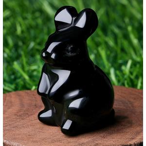 DUQGUHO Black Obsidian Bunny Decor Crystals Rabbit Statue Pocket Polished Natural Gemstone Crystals Figurines for Easter Decoration Office Room Desk Decor 1.5 Gifts for Women 1PC