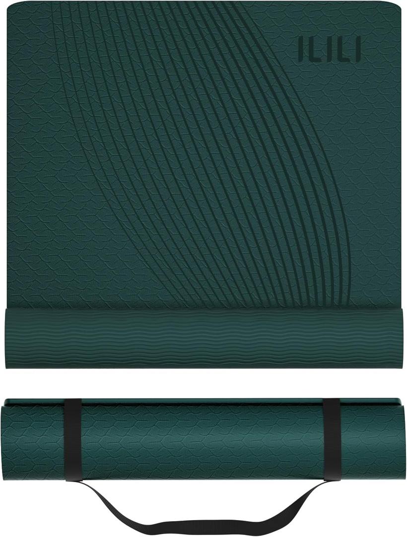 ILILI Yoga Mat, TPE Exercise Mat, Tear-Resistant, Fitness Yoga Mat with Carrying Strap, 72''x25''0.3''(8mm), Ideal for Yoga, Pilates, Home Workouts, Stretching & All Fitness Routines