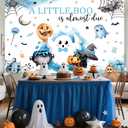 7x5ft Halloween Baby Shower Backdrop for Boys A Little Boo is Almost Due Blue Background Decorations Halloween Cute Ghost Boo Newborn Baby Party Photo Booth Props
