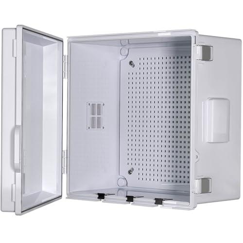 ABS Electrical Junction Box, Ventilated Design, Cable Grommets, IP65 Waterproof Enclosure, Indoor/Outdoor Use with Mounting Panel. (Grey Cover, 11.9"x11.9"x7")