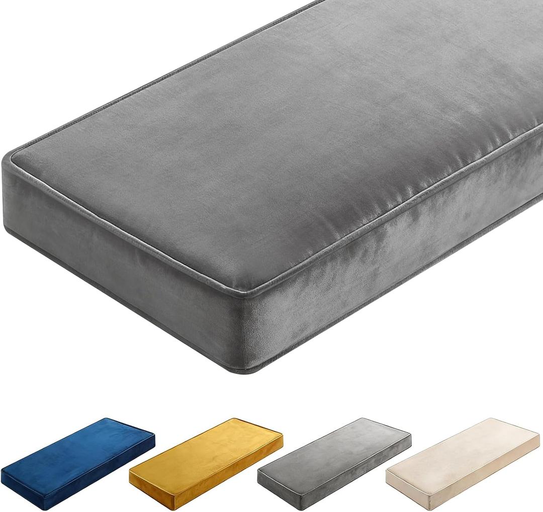 Wenqik Bench Cushions 42x16x4 Inch Window Seat Cushions for Indoor Furniture Velvet Kitchen Dining Bay Seat Tufted Porch Swing Thicken Bench Pad Memory Foam(Gray)