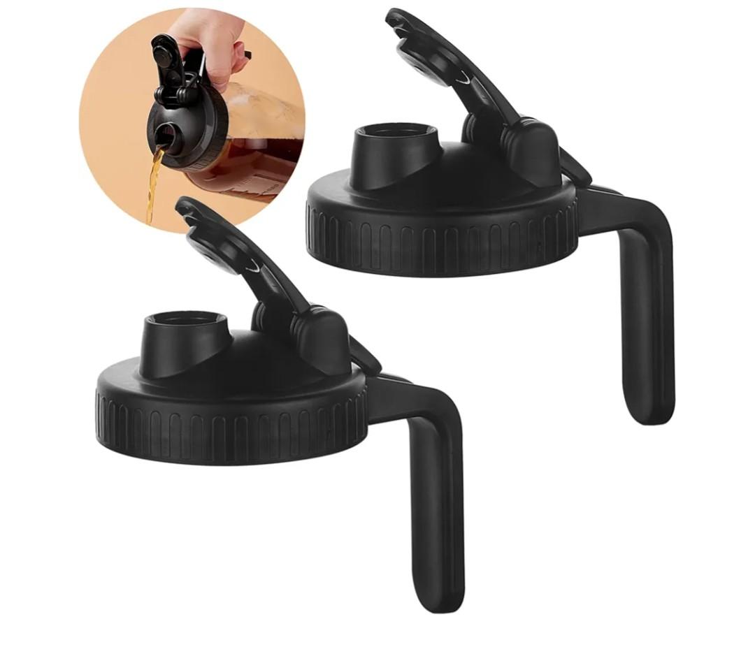 Mason Jar Pour Spout Lid for Wide Mouth Mason Jars, Mason Jar Pitcher Flip Cap Airtight Handle Lid, Leak Proof Seal Cover, Pack of 2