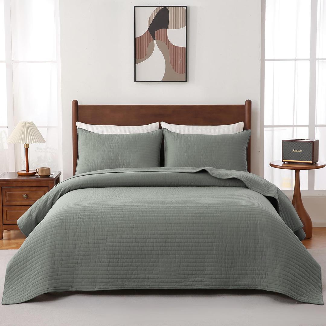 FDDX 100% Cotton Quilt Set Oversized King Size - Soft Lightweight Stripe Bedding Set, Classic Comforter Set for All Season with 2 Shams, Oversized Bedspread Coverlet, 120 x120 inches