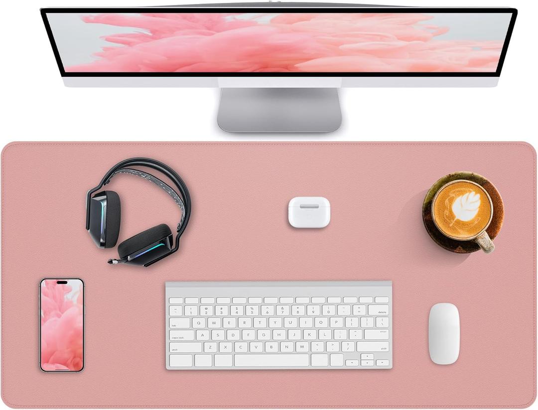Desk Pad Mat - Leather Desk Pad Protector for Office and Home - Desk Organization and Accessories - Ideal for Large Mouse Pad and Desk Mats on Top of Desks(Pink,35.4" x 17")