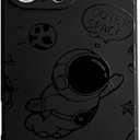for iPhone 15 Pro Cute Case, Cool Cartoon Astronaut Rocket Moon Space Design Stylish Soft TPU Bumper Shockproof Anti-Slip Protector Fashion Case (Fly Black, iPhone 15 Pro)