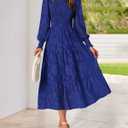 BTFBM Wedding Guest Dresses for Women Spring Fashion 2026 Casual Long Sleeve Floral Maxi Boho Homecoming Dress (Blue, XL)