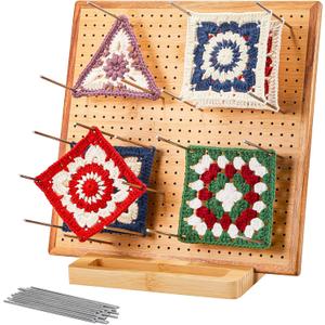 11.8" Crochet Blocking Board with 20 Pegs Pins, Granny Square Blocking Board for Crochet Projects, Bamboo Blocking Boards for Crocheting and Knitting, Wooden Gifts for Crocheter