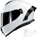 Motorcycle Helmet,Motorcycle Dual Visor Flip up Modular Full Face Helmet JR-815,DOT Approved Motorbike Helmet with 2 Visors for Adults Men Women(S,Glass White-B)