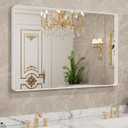 LOAAO 40x32 Inch White Metal Framed Bathroom Mirror for Wall, White Bathroom Vanity Mirror Farmhouse, Large Rounded Rectangle Mirror, Anti-Rust, Tempered Glass, Hangs Horizontally or Vertically