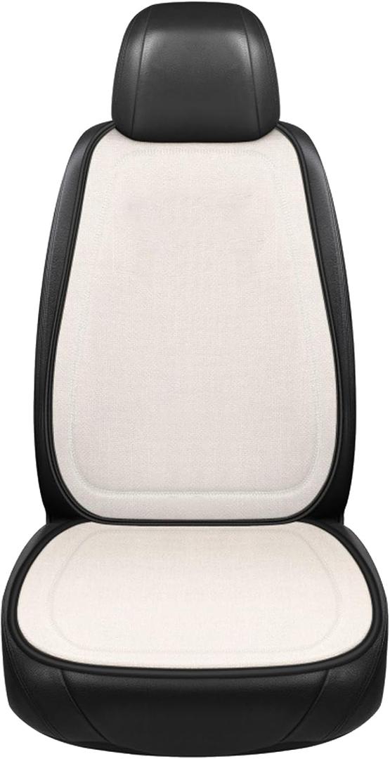 Linen Car Seat Covers, Breathable Linen Auto Seat Protector Full Set Cushion, Non-Slip Front Seats Cover Soft Comfortable Mat for Most Vehicles, Universal Car Accessories (Beige)