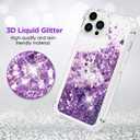 ANSHOW Compatible with iPhone 14 Pro Max Case for Women Girls Liquid Glitter Case,[ with Two Screen Protectors ] Cute Sparkly Clear Shiny Bling Sparkle Phone Cases Clear,Purple