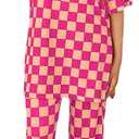 Opemiby Two Piece Sets for Women Spring 2026 Short Sleeve Top and Wide Leg Pants Matching Set Ribbed Summer Vacation Outfits Rosy XL