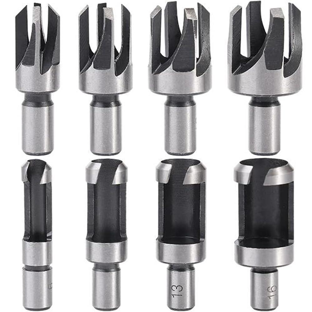 8pcs Wood Plug Cutter Drill Bits Straight and Tapered Taper Woodworking Hole Saw Cutting Tool Carbon Steel Taper Claw Type Wood Plug Cutter Set 5/8" 1/2" 3/8" 1/4 "(6mm 10mm 13mm 16mm)