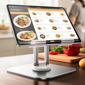 LISEN for iPad Stand Holder Adjustable Tablet Stand for Desk, 2025 for iPad Accessories Rotating Display Stand PC Office Accessories for Desk Women Kindle (Silvery White)