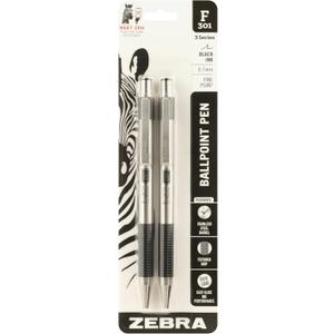 Zebra Pen F-301 Ballpoint Fine Point 0.7mm Stainless Steel Retractable Ballpoint 2-Pack  Easy-Glide Ink, Non-Slip Grip, Metal Clip, Refillable with F-Refill, Professional Design (27112) Zebra Pen F-301 Ballpoint Fine Point 0.7mm Stainless Steel Retractable Ballpoint 2-Pack  Easy-Glide Ink, Non-Slip Grip, Metal Clip, Refillable with F-Refill, Professional Design (27112)