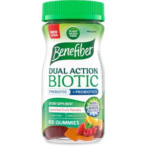 Benefiber Prebiotic Fiber Supplement Gummies with Probiotics for Digestive Health, Assorted Fruit Flavors - 50 Count