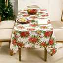 Romanstile Christmas Tablecloth Rectangle, Winter Christmas Red Flower Table Cloth, Washable Farmhouse Vintage Table Cover for Holiday Dinner Party, 60 x 84 Inch