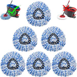 6 Pcs Spin Mop Replacement Heads, 360 Easy Wring Spin Mop 100% Microfiber Refill, Easy Cleaning Spin Mop Heads, 2 Tank System Replace Head for Easy House Cleaning Floor Mopping, Blue&White
