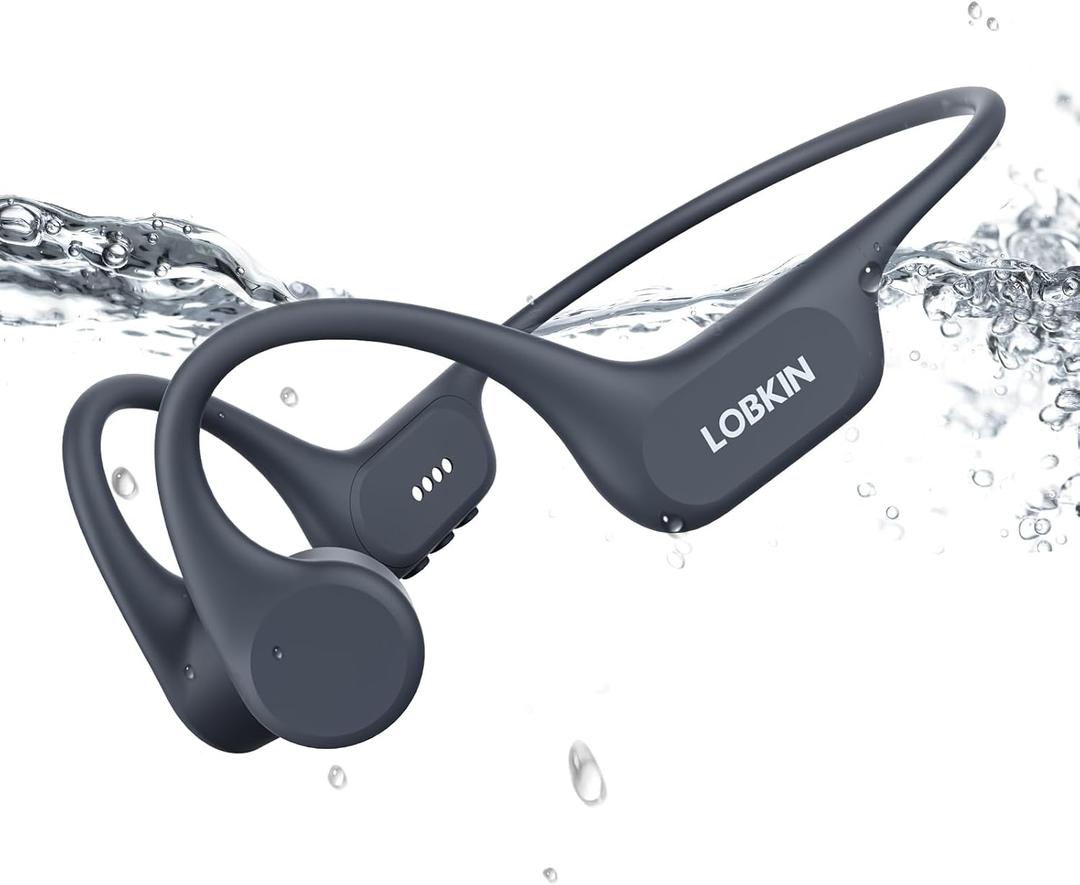 LOBKIN Swimming Headphones Bone Conduction Headphones - Bluetooth 5.4 Built-in MP3 32G Memory IP68 Waterproof Headphone for Swimming Surfing, Running, Cycling (Black)