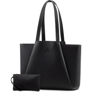 LOVEVOOK Laptop Tote for Women - 15.6 Inch Faux Leather Laptop Bag with Clutch, Large Capacity Office Purse Computer (Black)