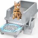 PereHome Stainless Steel Cat Litter Box with lid, Extra Large Metal Litter Box for Big Cats XL High-Sided Steel Litter Pan with Anti-Leakage Design, Odorless, Easy Clean, Includes Scoop (Gray)