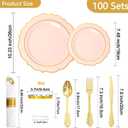 Sylans 700PCS Pink Plastic Plates Disposable Dinnerware Set for 100 Guests | Pink and Gold Plastic Plates, 200 Plates, 100 Rolled Napkins Silverware, 100 Cups for Party, Wedding, Birthday & Baby Shower