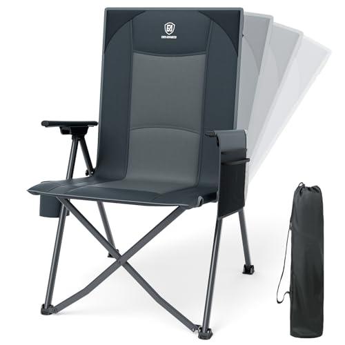 EVER ADVANCED Reclining Camping Chairs for Adult Lightweight, Folding Recliner Chair with Adjustable Back, 4-Level Lounge Chairs, Portable Lawn Chairs for Patio Balcony, Supports 350lbs Grey