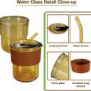 13oz Glass Tumbler with Lid and Straw Set of 4, Reusable Thickened Drinking Glasses for Iced Coffee, Tea, Leakproof & Insulated Cups, Amber