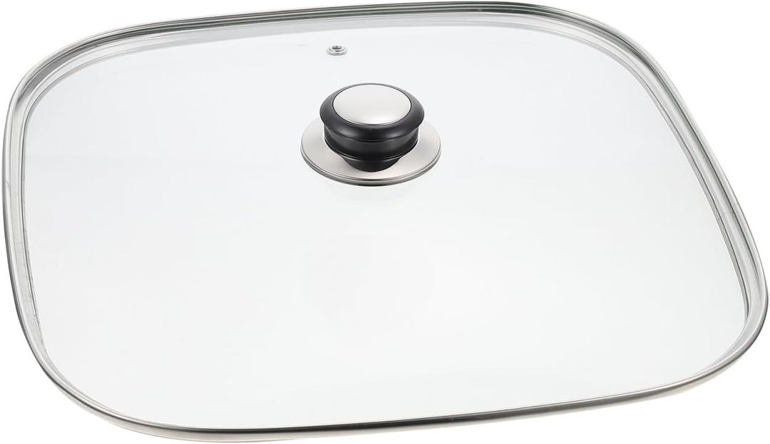 Cabilock Square Electric Hot Pot Glass Lid Replacement with Vent Hole and Knob Handle for Kitchen Cookware Accessories
