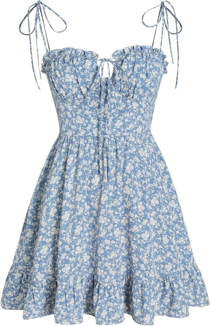 CIDER Womens Floral Spaghetti Strap Dress Summer Cute Vacation Sundress Dress Blue (Blue, L)