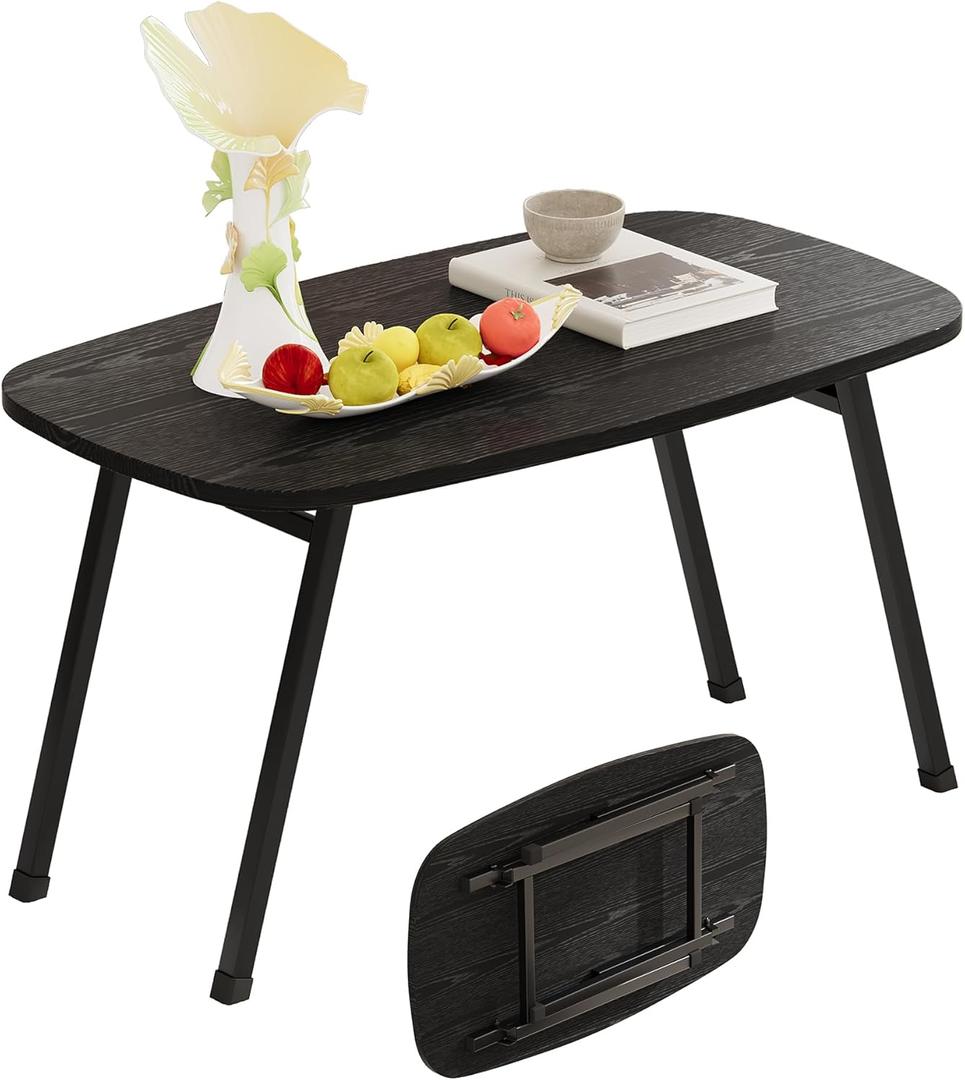 Foldable Coffee Table for Small Spaces,Small Coffee Table Folding,Rectangular Center Table for Living Room, Modern Floor Table,Mid Century Low Tables for Home, Office, Dorm,Easy Assembly,Black, 31.5" x 15.7" x 17.7"