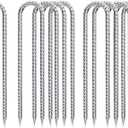 Rebar-Stakes-12-Inch-Galvanized, U Hook Trampoline Stakes 10 Pack Ground Anchors Tent Stakes Heavy Duty for Plants Anti-Rust Landscape Fabric Stakes Artificial Turf