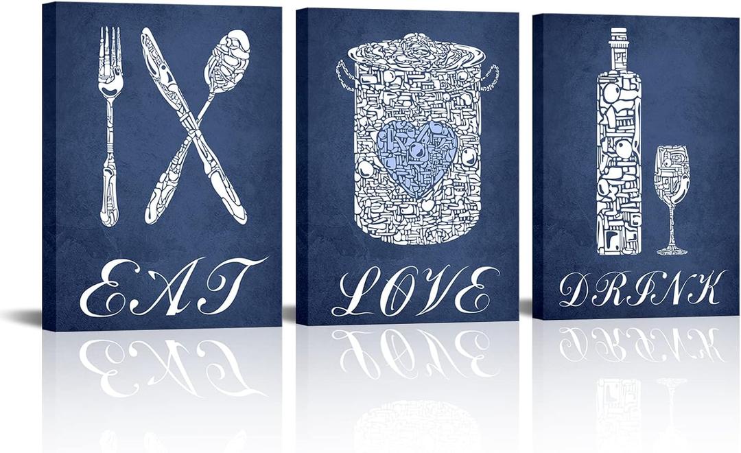 sechars Navy Blue Kitchen Decor Kitchen Accessories Eat Sign Wall Art Modern Blue Dining Room Decorations Pictures Ready to Hang